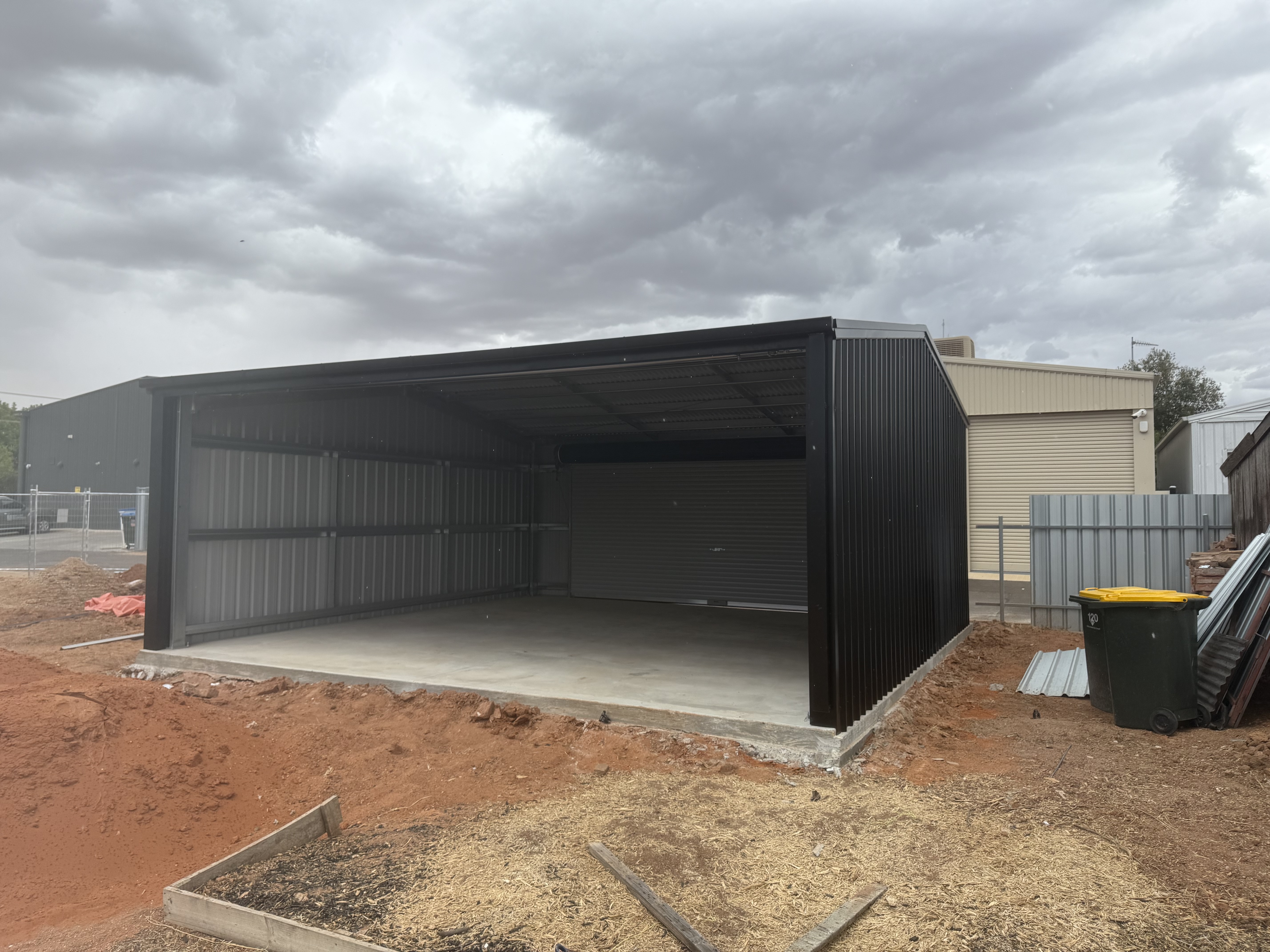 Garage interior with roller door open